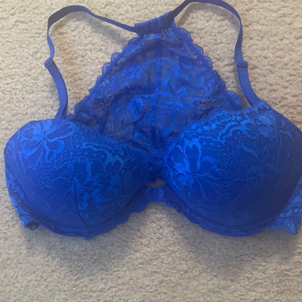 PINK Victoria's Secret Royal Blue Lace Racerback Push-Up Bra - 36D